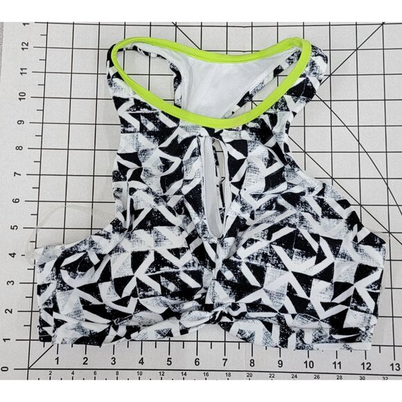 NWT GO GOSSIP Black & White Neon Geometric Maze Cut-Out Bikini Swim Top #86359 - Picture 3 of 5